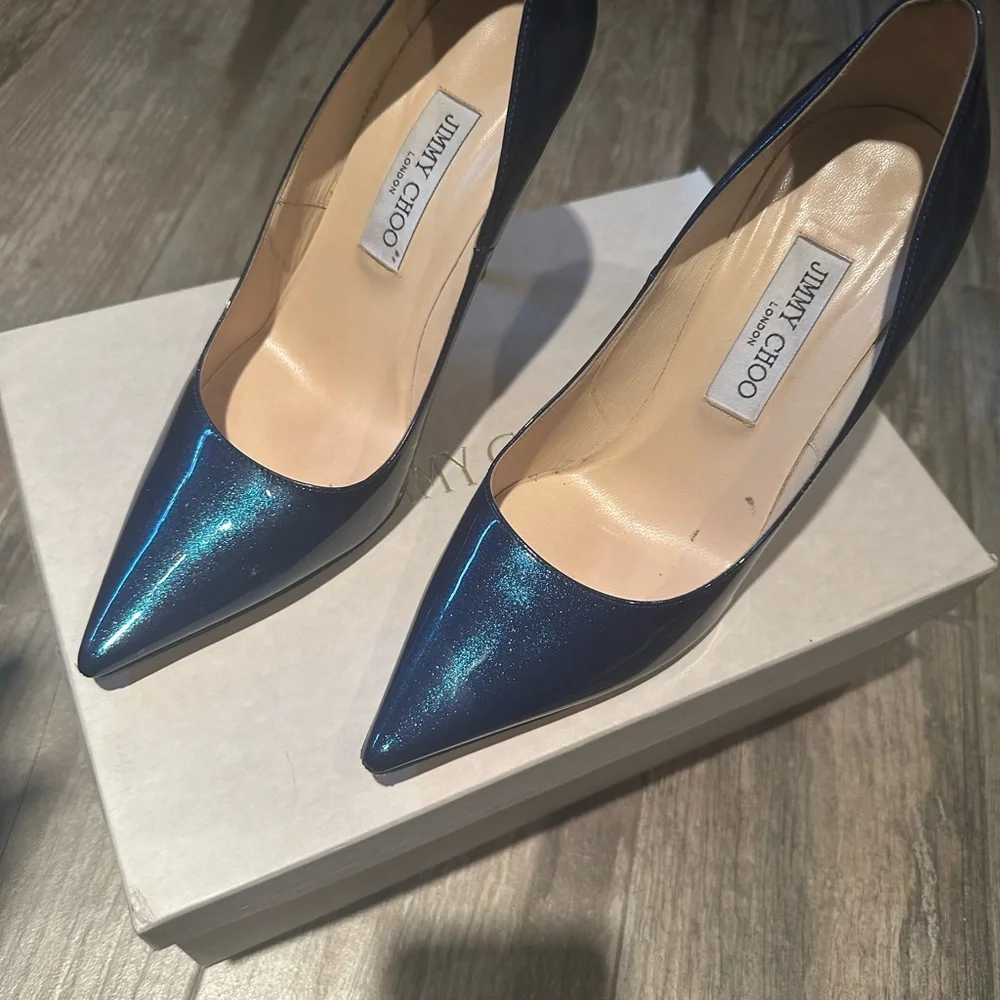 Jimmy Choo Abel 120 Ocean Blue Patent Leather Pumps – Size 39 (US 8.5–9) - Picture 2 of 5